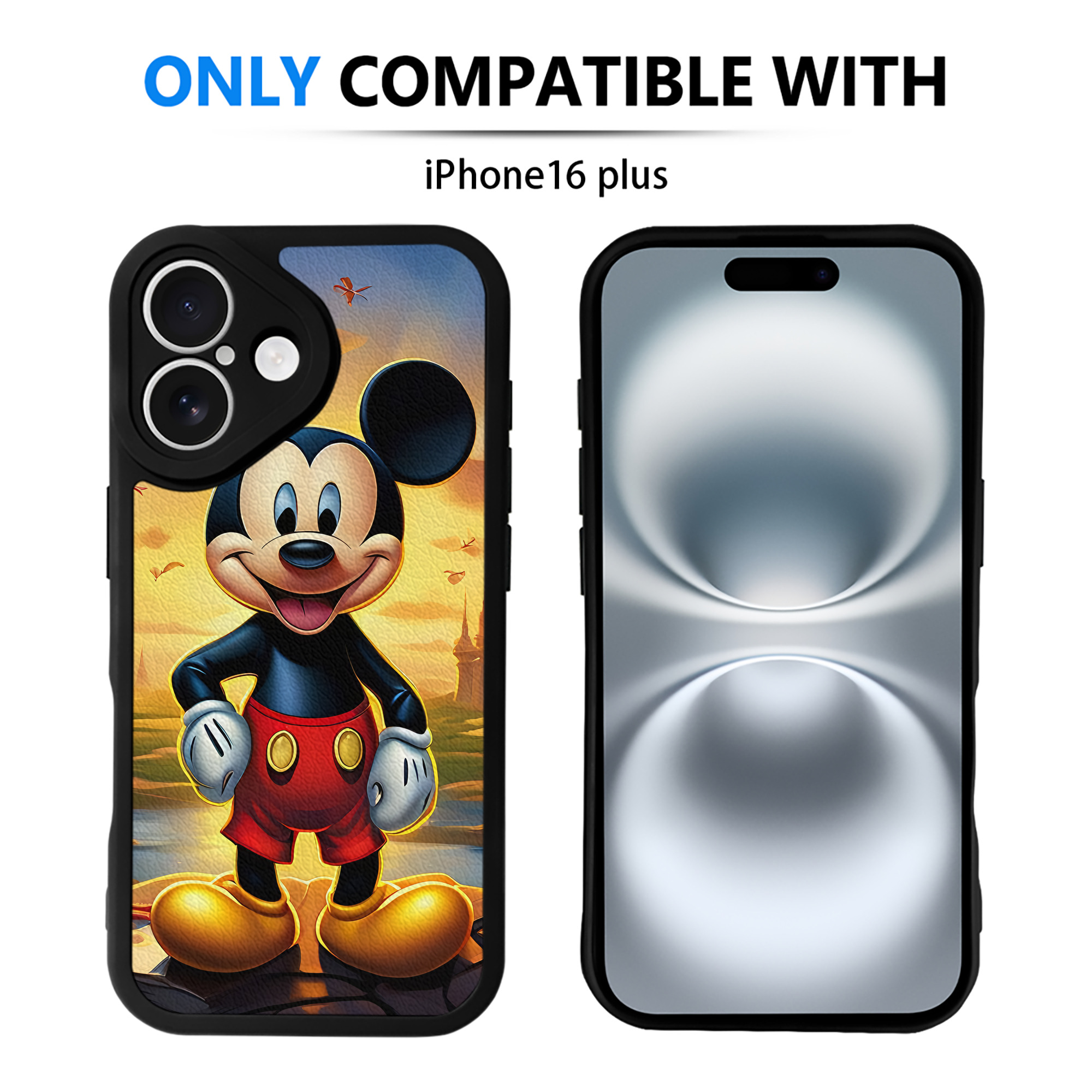 （画像用） ミッキーマウス Mickey Mouse 【iPhone 16シリーズ対応】シリコンスマホケース（レザー調） 材質：シリコン